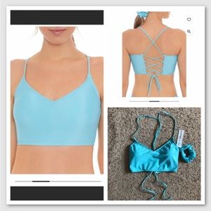 NEW Hit Rewind Junior's Bikini w/ Scrunchy Swim Top Aqua light Blue Size X-Large